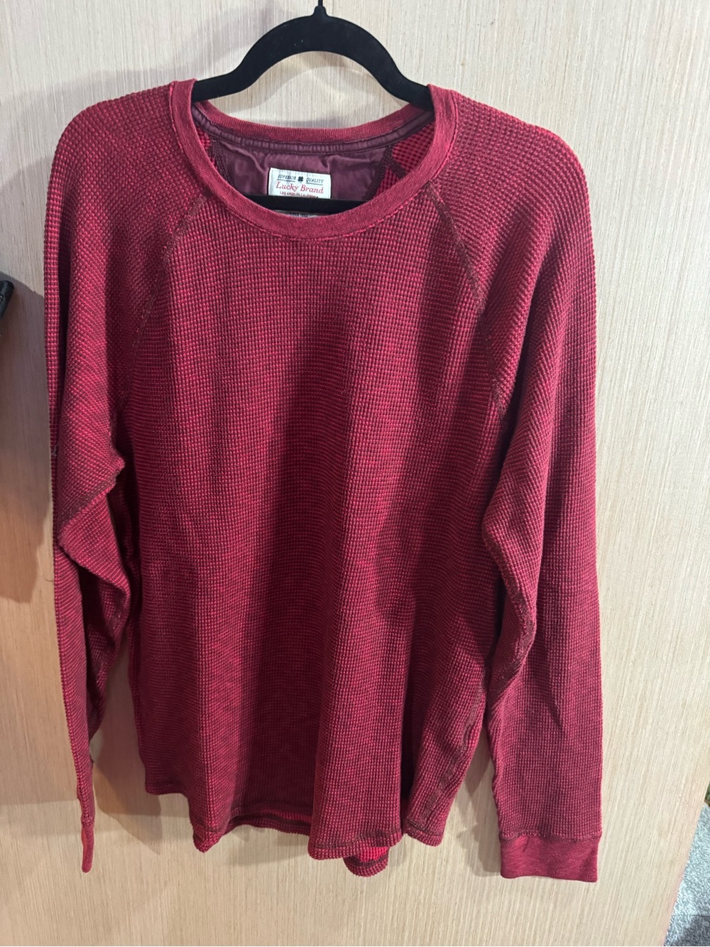 Lucky Brand Men's Burgundy Waffle-Knit Crewneck Sweater Size XL